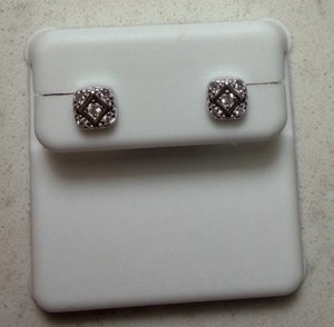925 Silver Square Cluster Stud Earrings featuring a central stone invisible-set cluster surrounded by smaller accent stones
