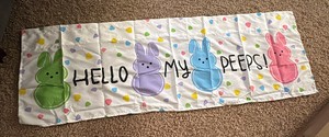 Easter Decorative Cloth Sign, Stitched Holder for a RodHolder to Go Through, Hello My Peeps