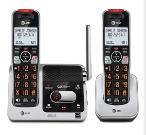 AT&T BL102-2 DECT 6.0 2-Handset Cordless Phone for Home with Answering Machine, Call Blocking, Caller ID Announcer, Audio Assist, Intercom, and Unsurpassed Range, SilverBlack