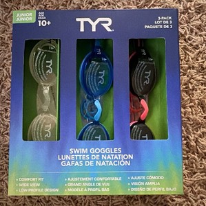 3 pack TYR swimming goggles - multi color - Junior Size - ages 10