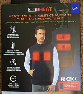 Heated Vest - Size Large - Brand 32 Degree - Black Color - adjust temperature- three second heating - up to six hours of heat