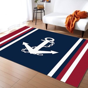 Indoor High-Low Area Rug 5x6.75 Nautical Navy Blue Anchor with Red White Stripe Throw Rugs Runner for Entryway,Bedroom,Living Room