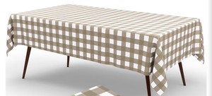 54 x 78 Inch Checkered Disposable Table ClothWaterproof Plastic Tablecloth, Rectangle Khaki and White Buffalo Table Covers for Fall, Picnic, Birthday, Party Tan and White
