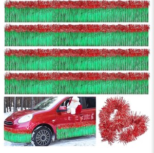 Christmas Parade Float Decoration for Trailer Car, Red and White, Christmas 118 Foil Floats Fringe, 79 Metallic Twist Garland Table Skirt Shiny Tassel Banner for Float Party Supplies (NOTICE PICTURE SHOWS RED AND GREEN BUT ACTUAL ITEM IS RED AND WHITE