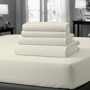 King  Purity Home 100% Cotton King Bedsheet Set, Sateen Wrinkle-Resistant 4-Piece Set  Color Ivory  Fitted Sheet - Flat Sheet and 2 pillow cases