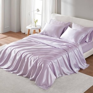 Queen  Madison Park Essentials Satin Sheets Queen Size Bed Set, 6 Piece, Color Lilac - 1 Fitted - 1 Flat - 4 Pillow cases - Luxury and Smooth Silky Bedding with Natural Sheen, All Around Elastic 14 Pocket fits up to 16 Mattress, Year-Round Cozy