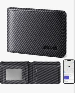 Leather Mens Wallet, Works with Apple Find My, RFID Blocking Smart Wallet for Men, Holds up to 10 Cards, Slim Bifold Credit Card Holder with Cash Slot, Wireless Rechargeable, Carbon Fiber