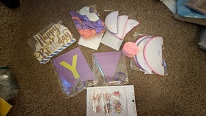 Happy Birthday - pink and purple party decorations - balloons streamers banner and more