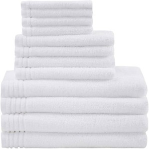 510 DESIGN Big Bundle Zero Twist Bath Towel Set Cotton, 12 Piece, WhiteQuick Dry, Plush Feel, Hotel Quality for Bathroom, Absorbent - 4 bath towel, 4 hand towel, 4 wash cloth - Retail $50
