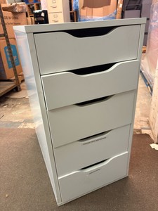 White Wooden Cabinet with Five Drawers that Easily open and shut