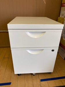 White Metal Storage Cabinet Teo Drawers Comes With Keys to Lock the drawers