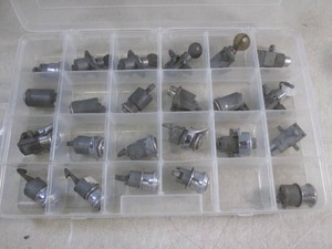 (BSB) Organizer with 23 Vintage Glove Box Push Button Cylinder Mechanisms Mix of Locking and Non Locking  Some with Key