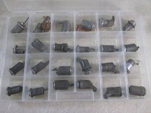 (BSB) Organizer with 24 Vintage Glove Box Push Button Cylinder Mechanisms Mix of Locking and Non Locking  Some with Key