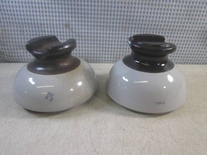 (BS) 2 Large Porcelain Electrical Insulators  ME83  V94-6 One Chipped 7 Wide