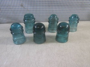 (EC1) 6 Vintage Aqua Blue Glass Electrical Insulators