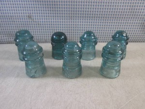 (EC1) 7 Vintage Aqua Blue Glass Electrical Insulators