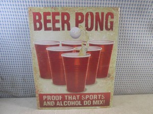 (G-1) Beer Pong Metal Sign 16 x 12 12 - New in Shrink Wrap