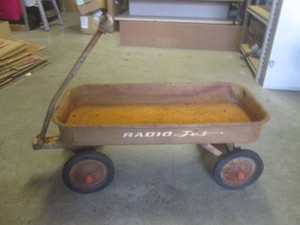 (BR1) Vintage Metal Radio Jet Wagon Box is 34 x 15 12  8 12 Wheels