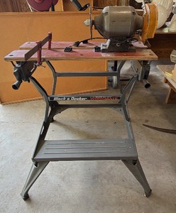 Vintage Black & Decker Dual-Height Workmate (79-001) with Heavy-Duty 6 Bench Grinder (BG-650) Setup