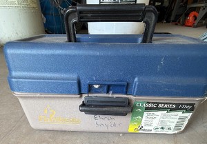 2 tackle boxes and 1 minnow bucket