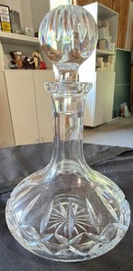 Vintage Cut Crystal Ships Decanter with Etched Eagle  Phoenix Motif