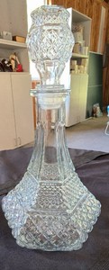 Vintage Pressed Glass Waffle Block Whiskey Decanter with Stopper