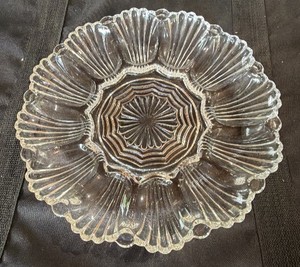 vintage clear pressed glass, deviled egg platter