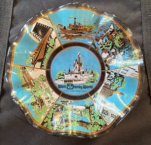 Vintage 1970s Walt Disney World Vacation Kingdom Souvenir Glass Ashtray  Trinket Dish