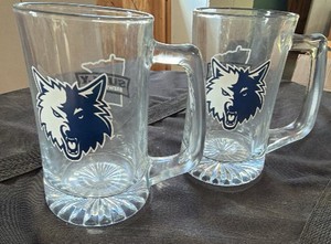 Minnesota Timberwolves pair of clear glass mugs