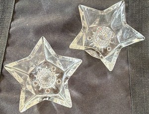 Vintage Pair of Star-Shaped Pressed Glass Taper Candle Holders