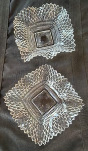 Vintage Diamond Point Pressed Glass Square Bowl Set