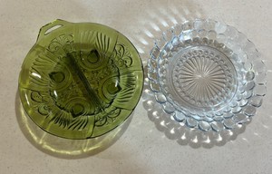vintage green glass divided relish dish