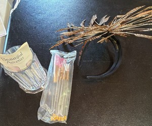 Feather headband, and beautiful accents brushes with holder