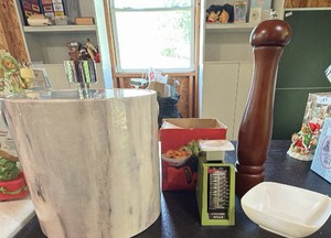 kitchen scale, pepper, grinder, and ice bucket