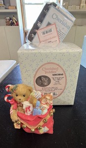 Vintage Enesco Cherished Teddies Christmas Bear in Sleigh Figurine w Box