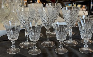 Large Set of Vintage Cut Crystal Stemware - Water Goblets & Wine Glasses (11 in lot)