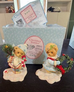 Vintage Enesco Cherished Teddies & Friends Christmas Figurine Lot of 2 w Box