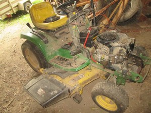 John Deere GT235 Riding lawnmower twin touch automatic with 18hp v-twin motor, 48in cutting deck. Currently being worked on but it ran, drove and cut until recently. Buyer believes only needs fuel pump andor filter