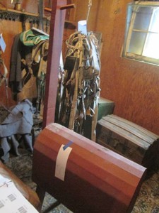 Wood saw horse style saddle displayRiding coach With coatrack tail approx 36in