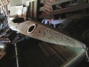 Vintage hand carved wood and fiberglass 14ft kayak with paddle