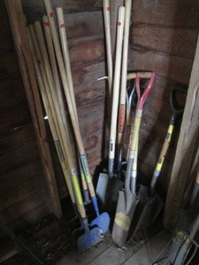 Collection of assorted shovels and scrapers