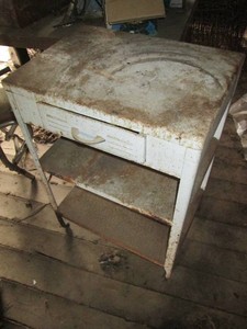 Vintage metal butlers cart with storage drawer
