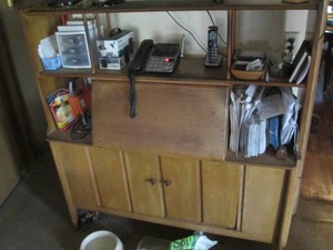 Vintage wood Floating shelf secretary desk cabinet approx 50x12x53in