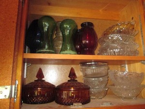 Huge lot of depression Era glassware including candy dishes, vases and more