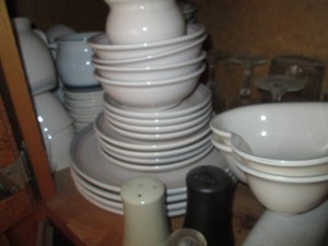 Pfaltzgraff ovenware plates, bowls, saucers and more plus vintage clear glassware and more