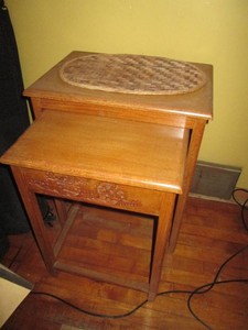 Hand carved Japanese Teakwood nesting table set larger piece 20.5x14.4x26in PLUS table lamp place mat