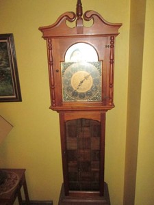 Vintage Decorative DHH wood freestanding grandfather hunters clock with weights does not currently function
