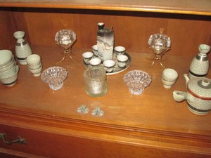 Vintage Japanese Saki set and misc home decor