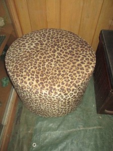 Leopard print cylinder style foot stool ottoman