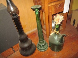 Tall vintage colored glass Decanters and decorative jug